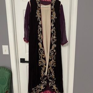 Pakistani Indian Embroidered Velvet Long gown dress